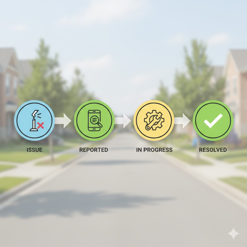 Issue tracking process: Issue → Reported → In Progress → Resolved